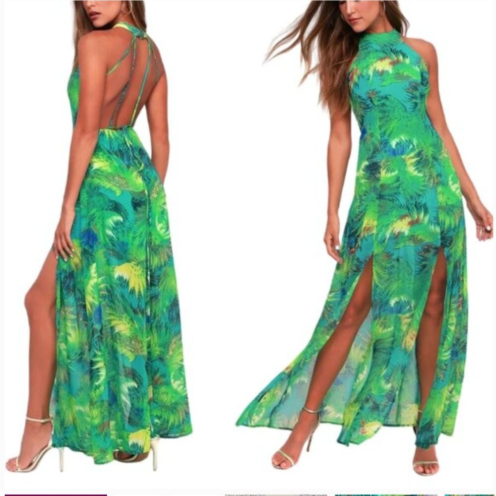 Lulus Tropic of Discussion Green Floral Print Maxi Dress